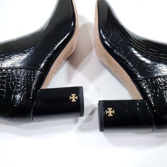 Tory Burch Brooke 70 MM Booties Croc Embosssed Black Ankle Boots Size 5.5 - Picture 7 of 11